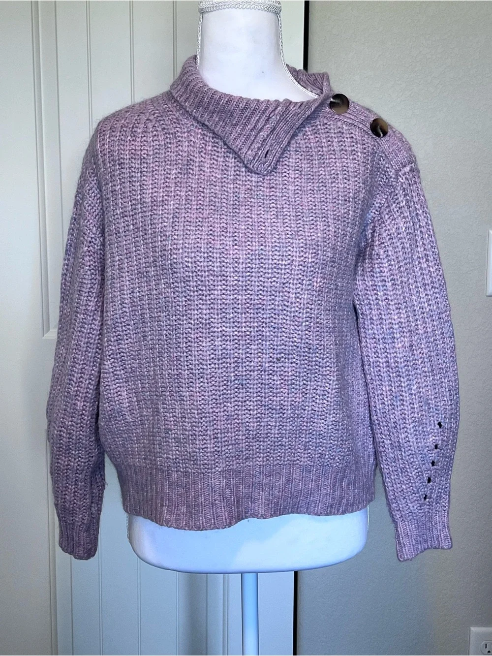 Alpaca Merino Wool Blend J. Crew Button-Shoulder Turtleneck Cropped Sweater